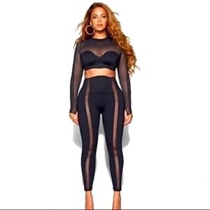 Ivy Park x Adidas Drip 2.2 Black pack black mesh panel tights NWT M
